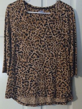 Chico's Leopard Print Crewneck Top - Tan & Black
